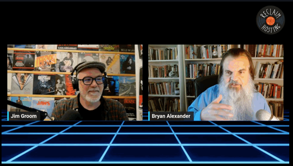 Jim Groom and Bryan Alexander talking in Zoom room.